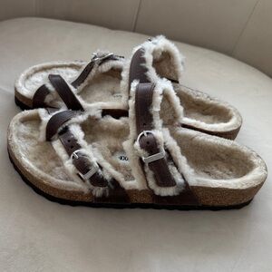 Birkenstock women’s Sandals Mayari Brown oiled leather shearling wool Fur 39 NEW